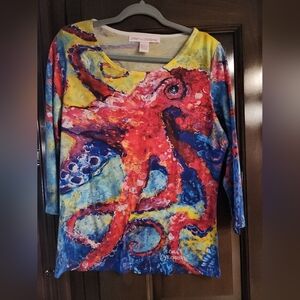 Leoma Lovegrove Colorful Octopus Print Tunic Top sz L